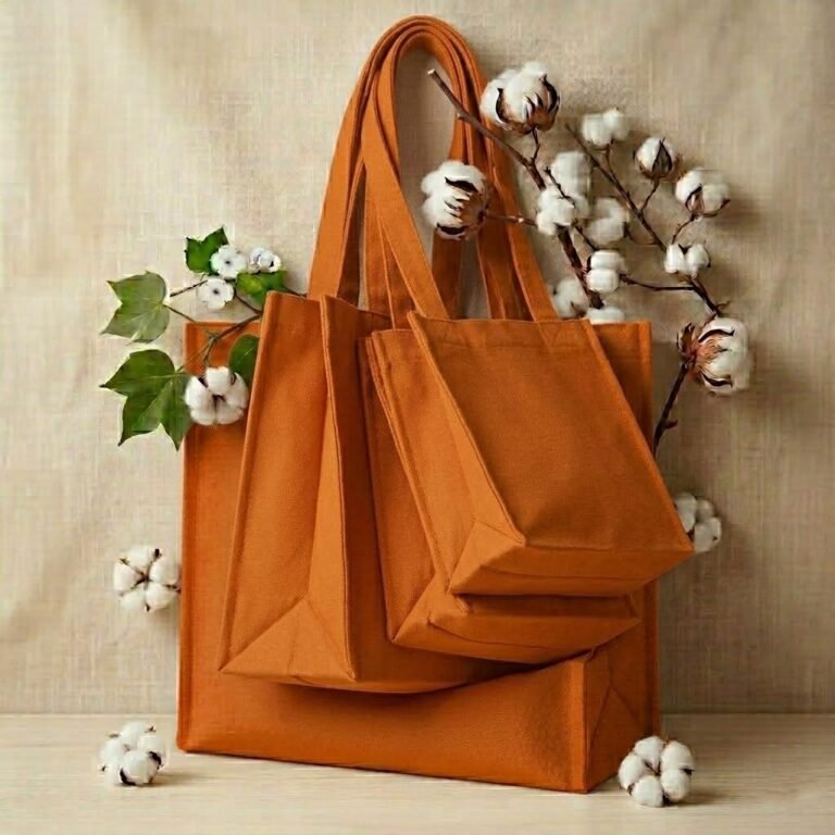 collection of orange organic natural cotton tote bag with 3 side gusset - cotton tote factory