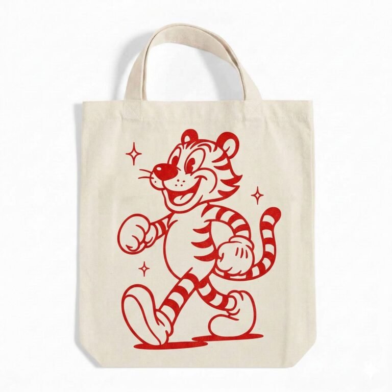 small cotton bag in natural color with cartoon printing- Cotton Tote Factory