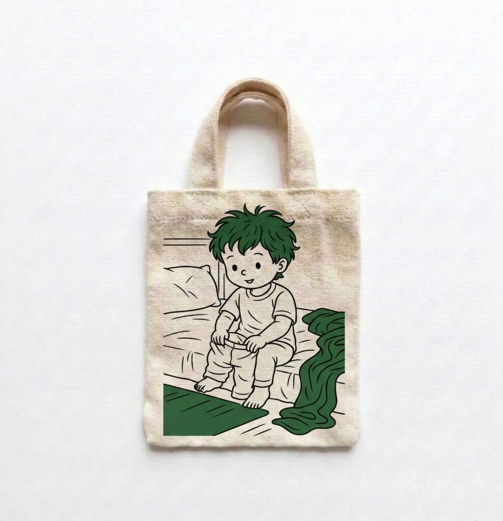 small natural cotton tote bag with printing kid not sleeping - Cotton Tote Factory