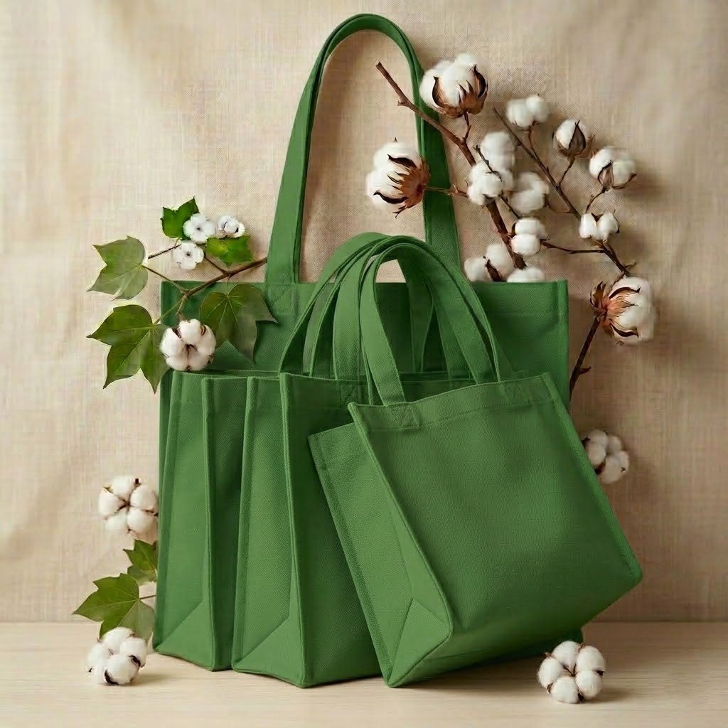 collection green natural cotton tote bag with 3 side gusset - cotton tote factory