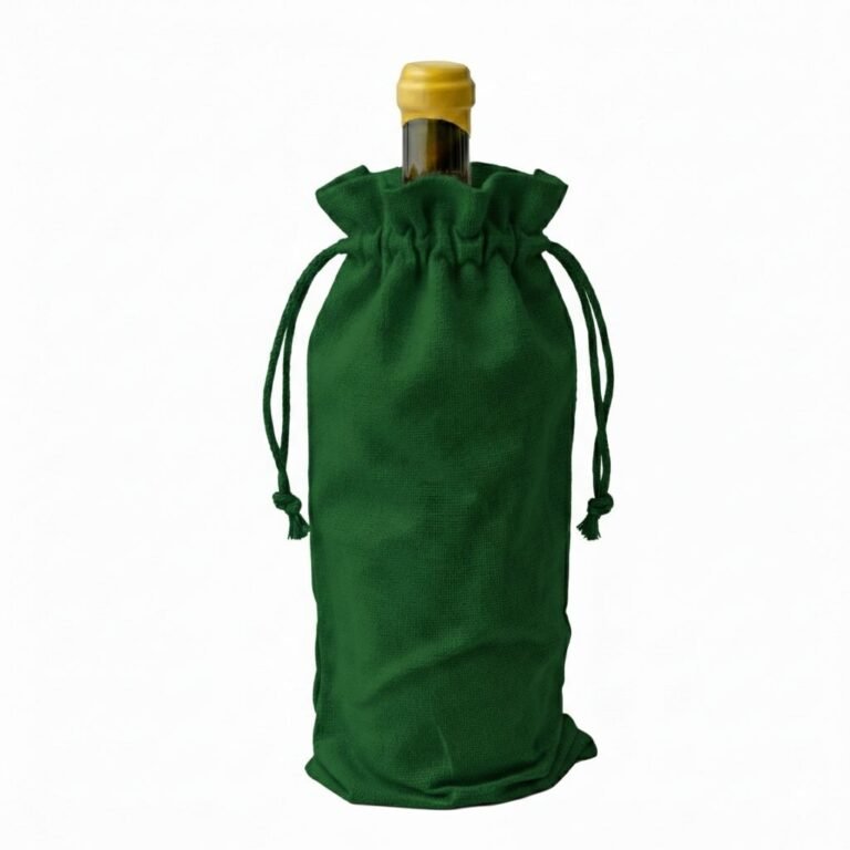 1 Green Cotton Drawstring Bag for wine - Cotton Tote Factory