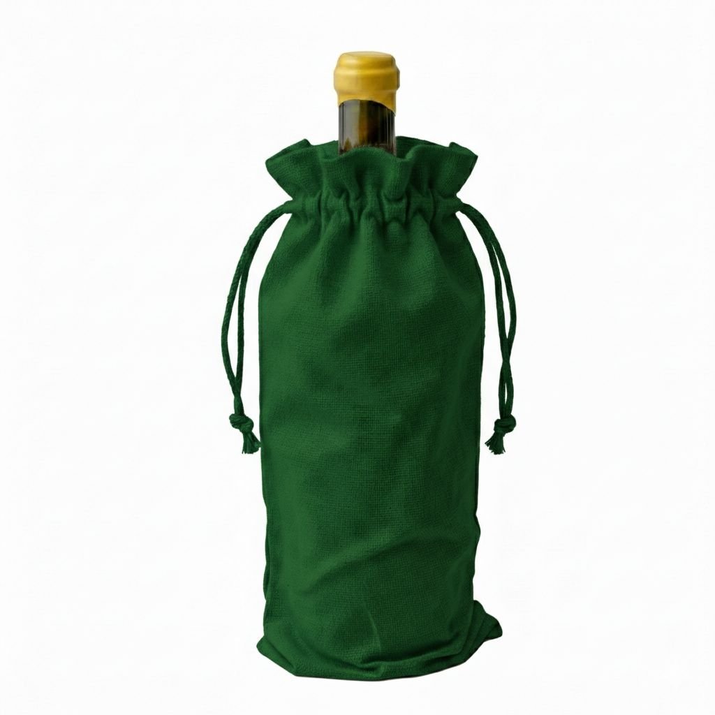 1 Green Cotton Drawstring Bag for wine - Cotton Tote Factory