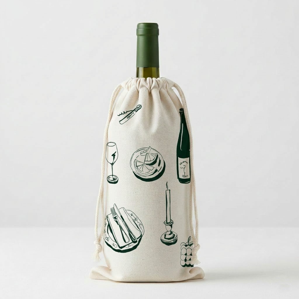 1 Natural color 180gsm cotton drawstring bag with screen printing for wine - cotton tote factory