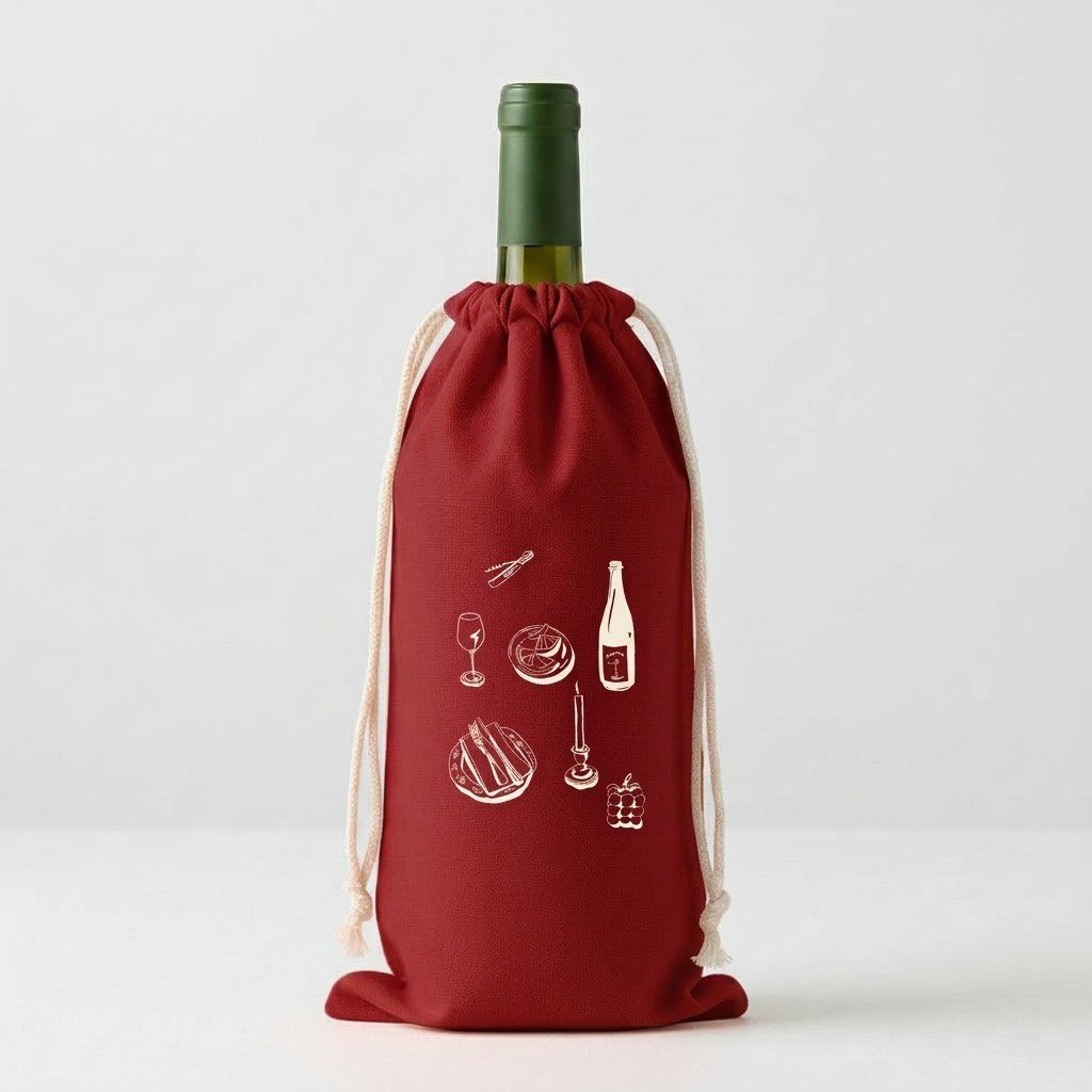 10 Red color 180gsm cotton drawstring bag with screen printitng for wine - cotton tote factory
