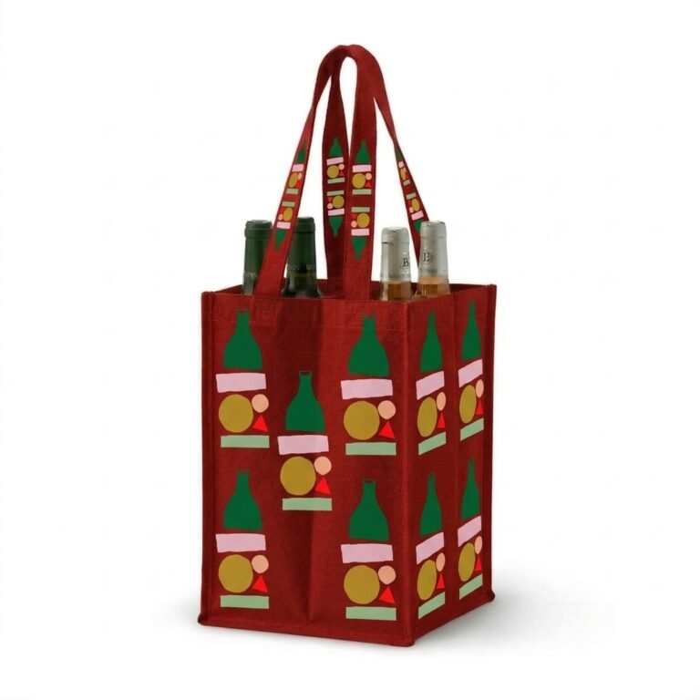 12 Red Cotton Bag with screen printing for wine - cotton tote factory