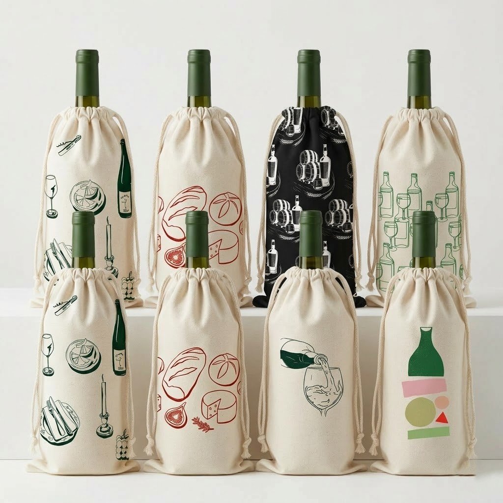 13 collection of 180gsm cotton drawstring bag with screen printitng for wine - cotton tote factory