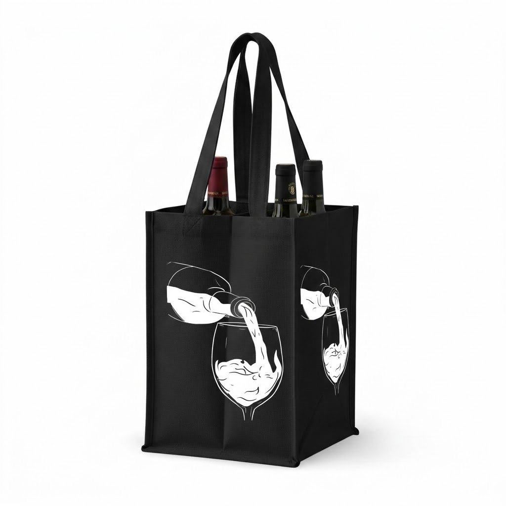 15 black Cotton Bag with screen printing for wine - cotton tote factory