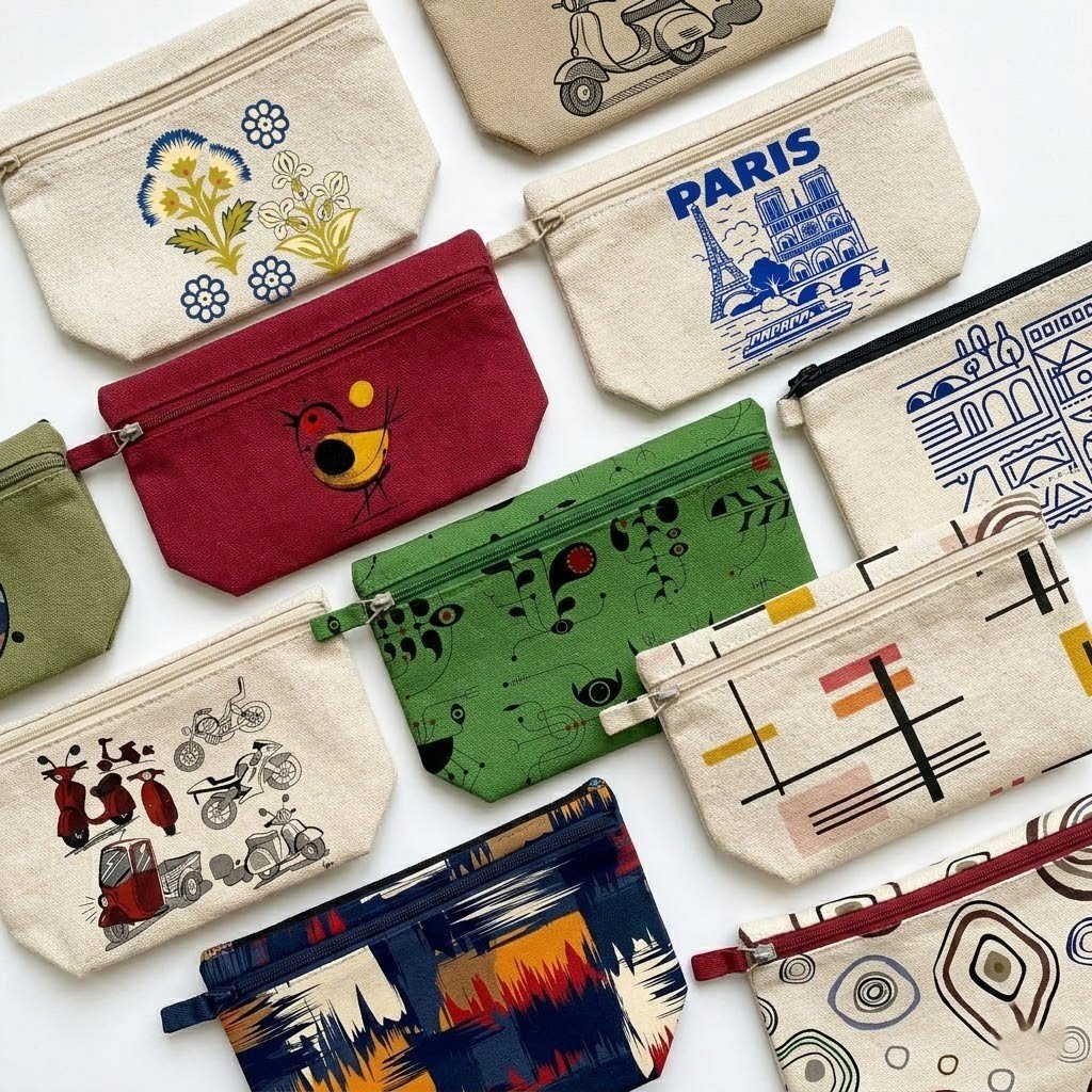 17- bunch of screen printed cotton pouch - cotton tote factory