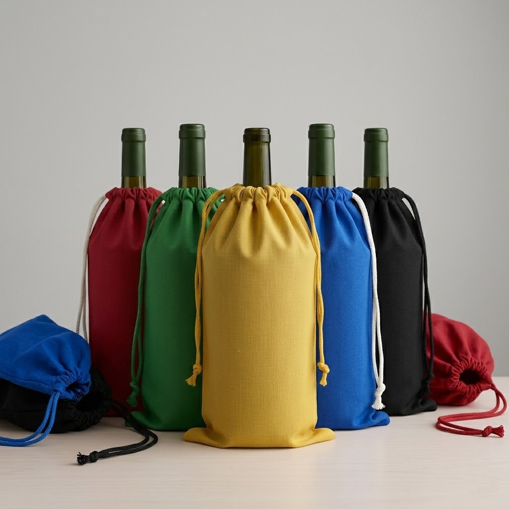 17- main image of natural cotton drawstring bag for wine with logo printing - cotton tote factory