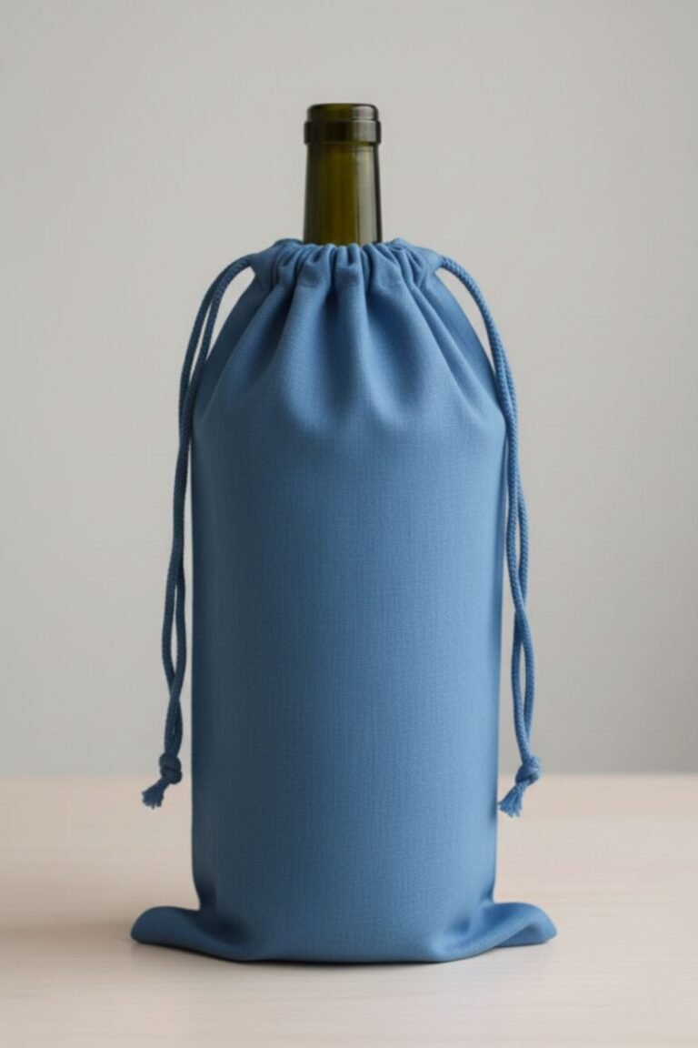 2 Blue color 180gsm cotton drawstring bag for wine - cotton tote factory