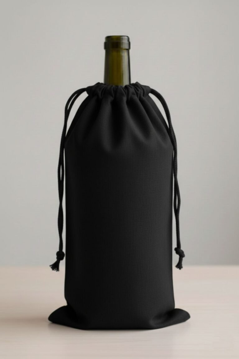 3 Black color 180gsm cotton drawstring bag for wine - cotton tote factory