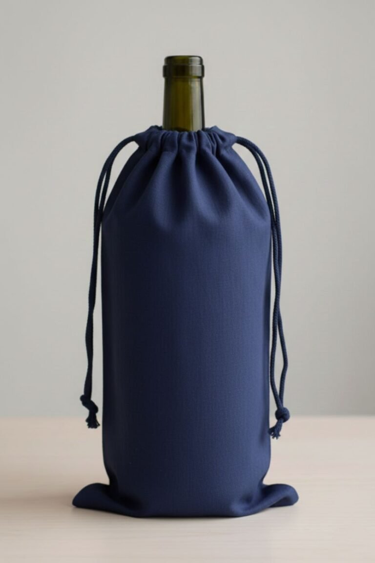 6 Navy Blue color 180gsm cotton drawstring bag for wine - cotton tote factory