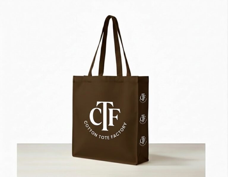 Brown 180gsm canvas tote bag with 3 side gazette logo printed - Cotton Tot Factory