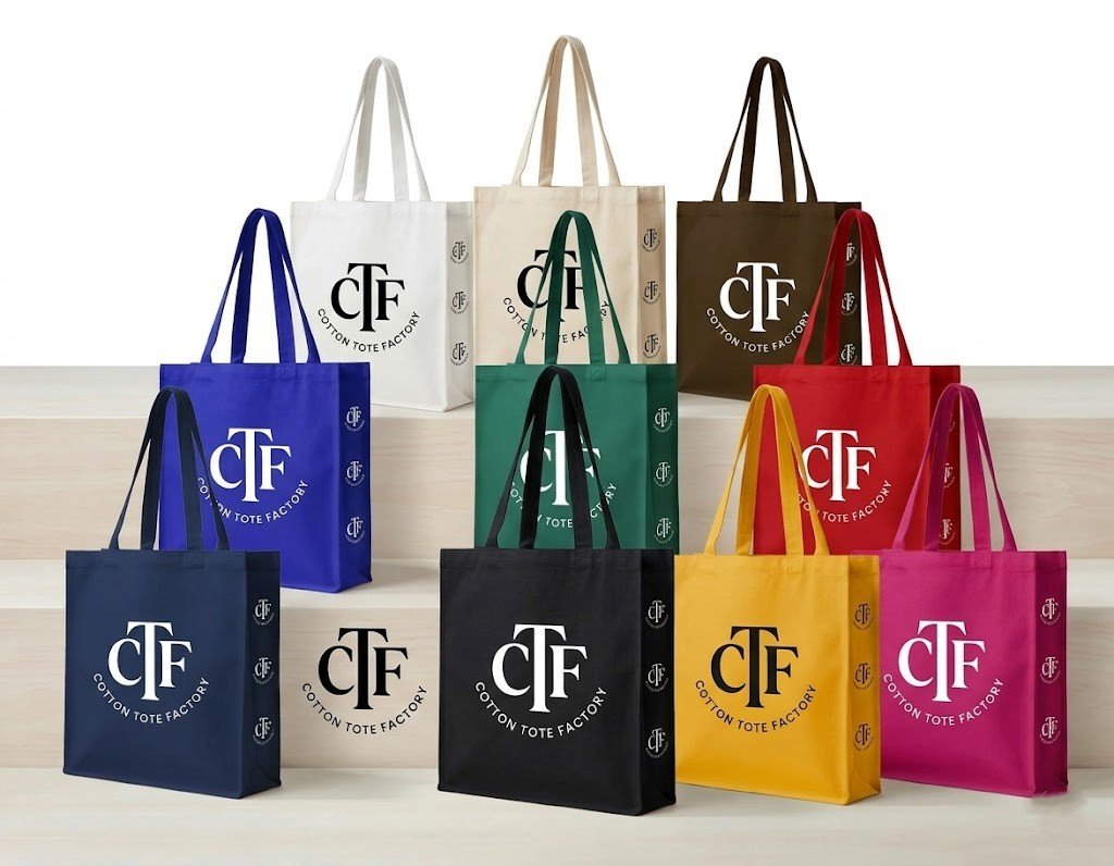 Collection of 180gsm canvas tote bag with 3 side gazette logo printed - Cotton Tot Factory