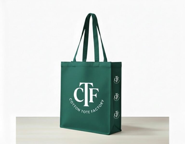 Green 180gsm canvas tote bag with 3 side gazette logo printed - Cotton Tot Factory