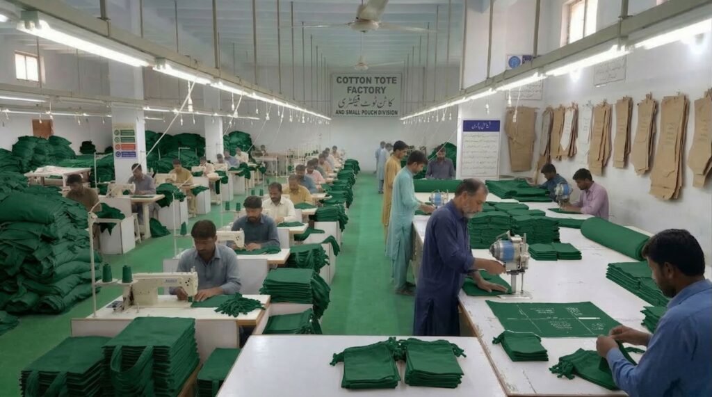 Green color drawstring bags production - cotton tote factory
