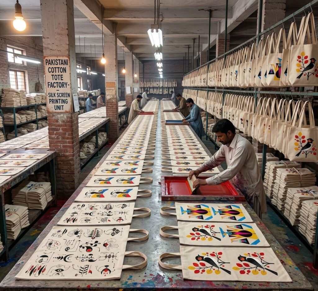 Screen Printing unit printing bird design - Cotton Tote Factory