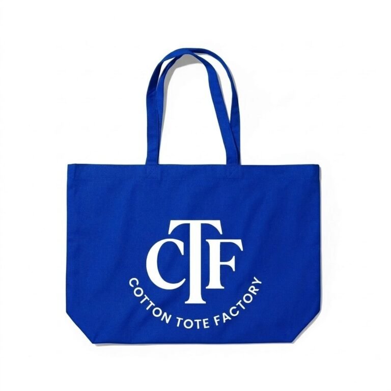 blue cotton tote bag with bottom gusset with logo print - cotton tote factory