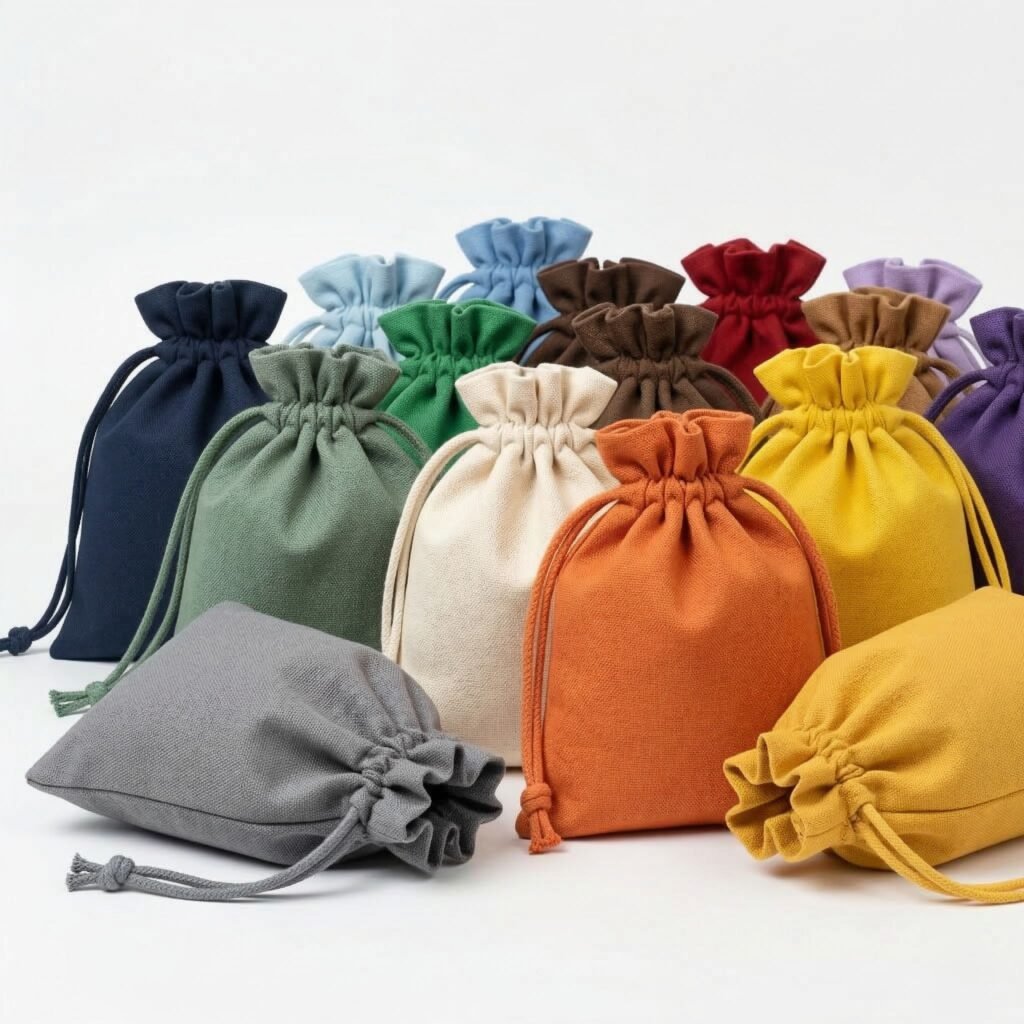 bunch of colored drawstring bags - cotton tote factory