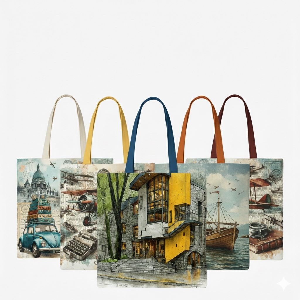 bunch of plain natural cotton tote bag with digital custom designs 1 - Cotton Tote Factory