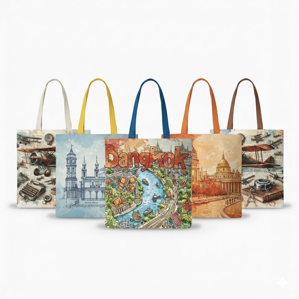 bunch of plain natural cotton tote bag with digital custom designs 5 - Cotton Tote Factory