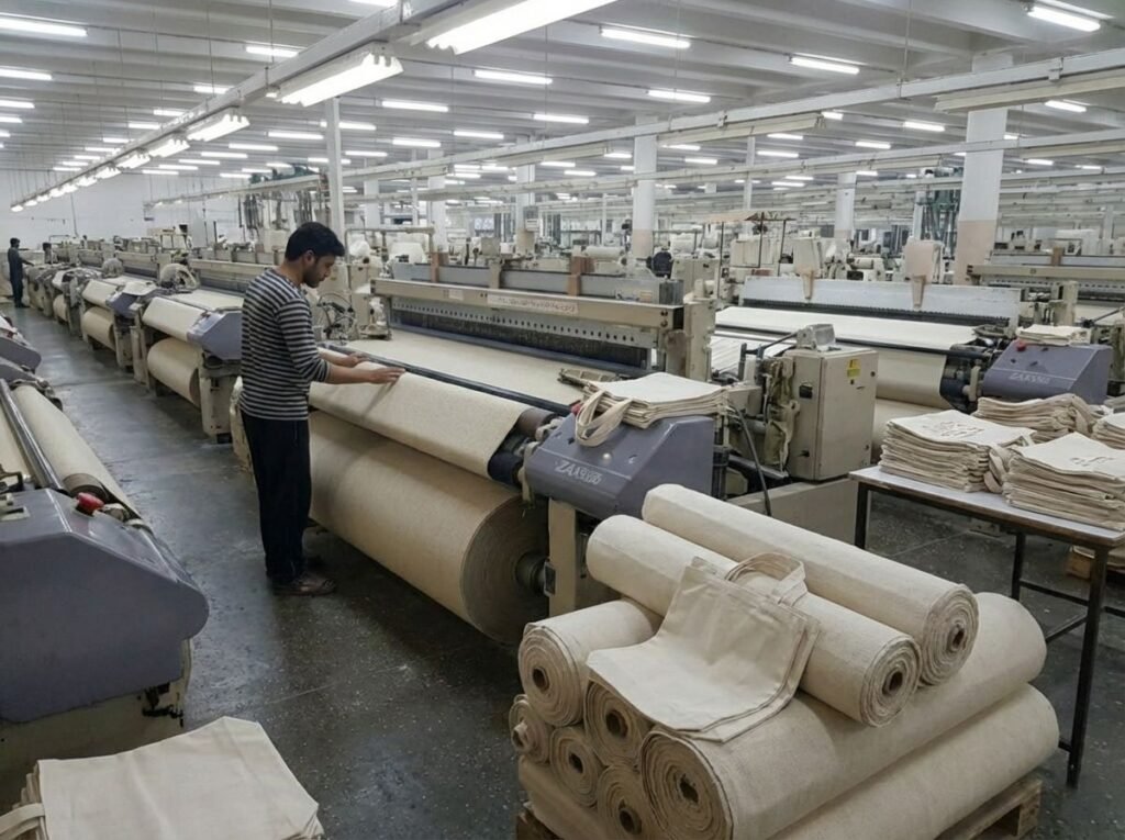 canvas fabric checking on weaving cotton tote factory