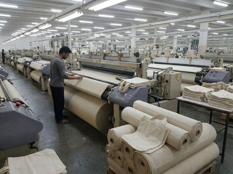 canvas fabric checking on weaving cotton tote factory