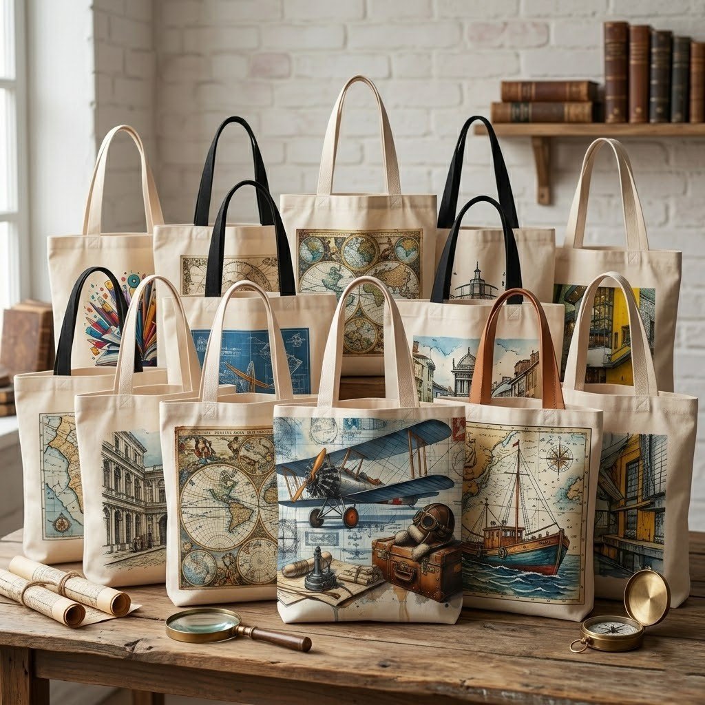 collection of simple cotton bags 38x42cm with digital print - cotton tote factory