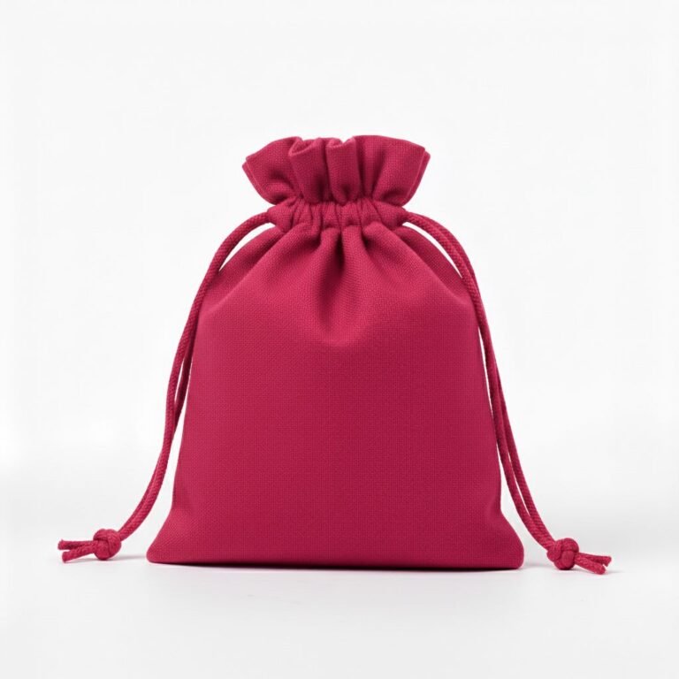 cotton drawstring bag in bright medium dark pink color - cotton tote factory