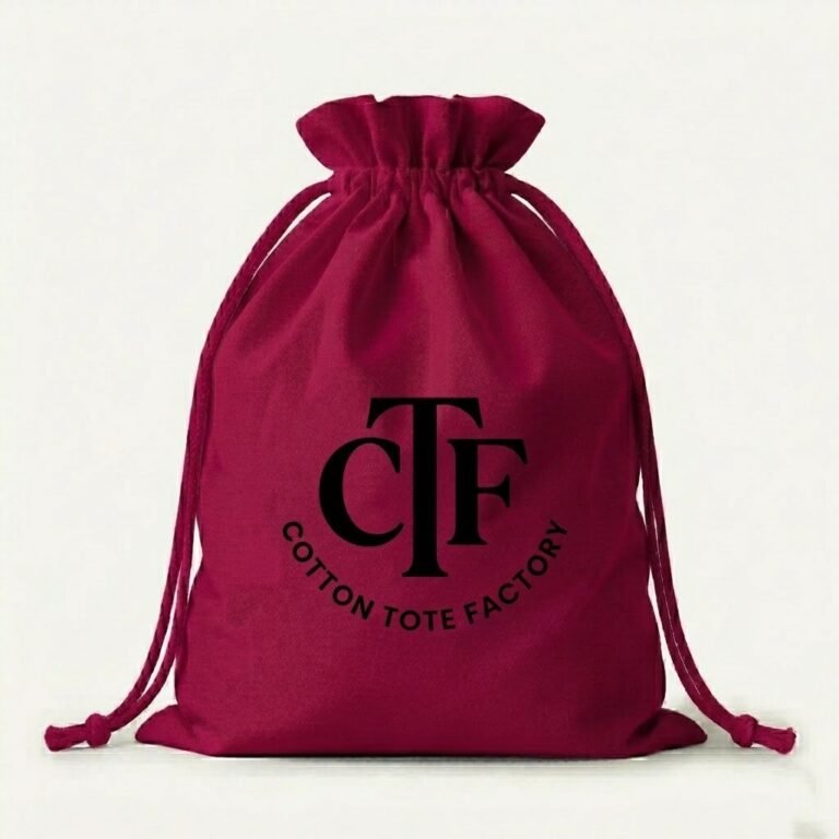 dark pink cotton canvas large drawstring bag with logo print - cotton tote factory