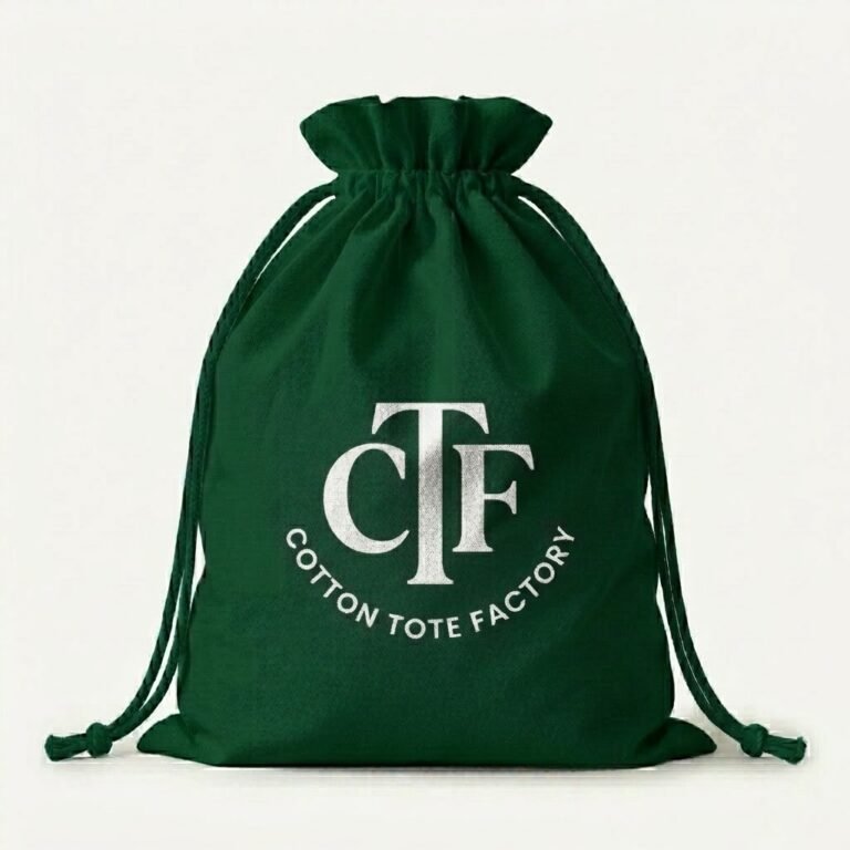 green cotton canvas large drawstring bag with logo print - cotton tote factory