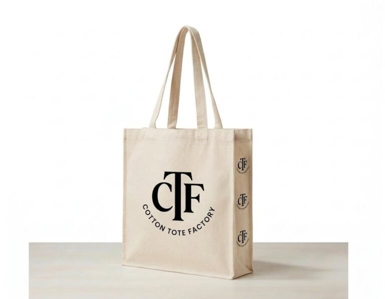 natural 180gsm canvas tote bag with 3 side gazette logo printed - Cotton Tot Factory