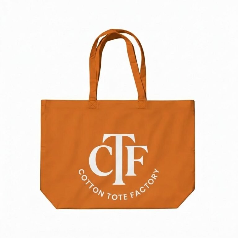 orange cotton tote bag with bottom gusset with logo print - cotton tote factory