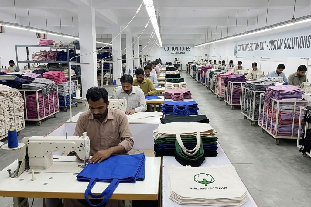 production of different colored bags - cotton tote factory