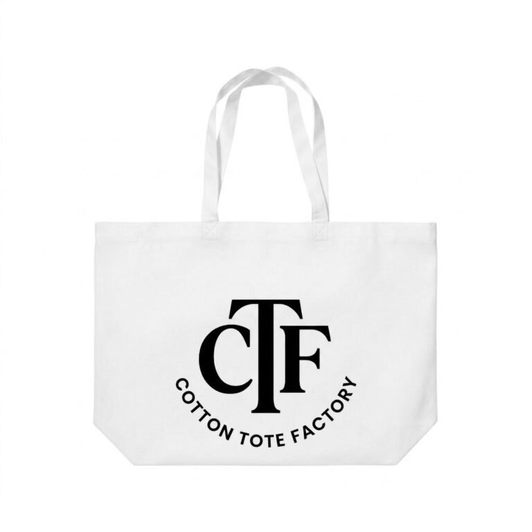 white cotton tote bag with bottom gusset with logo print - cotton tote factory