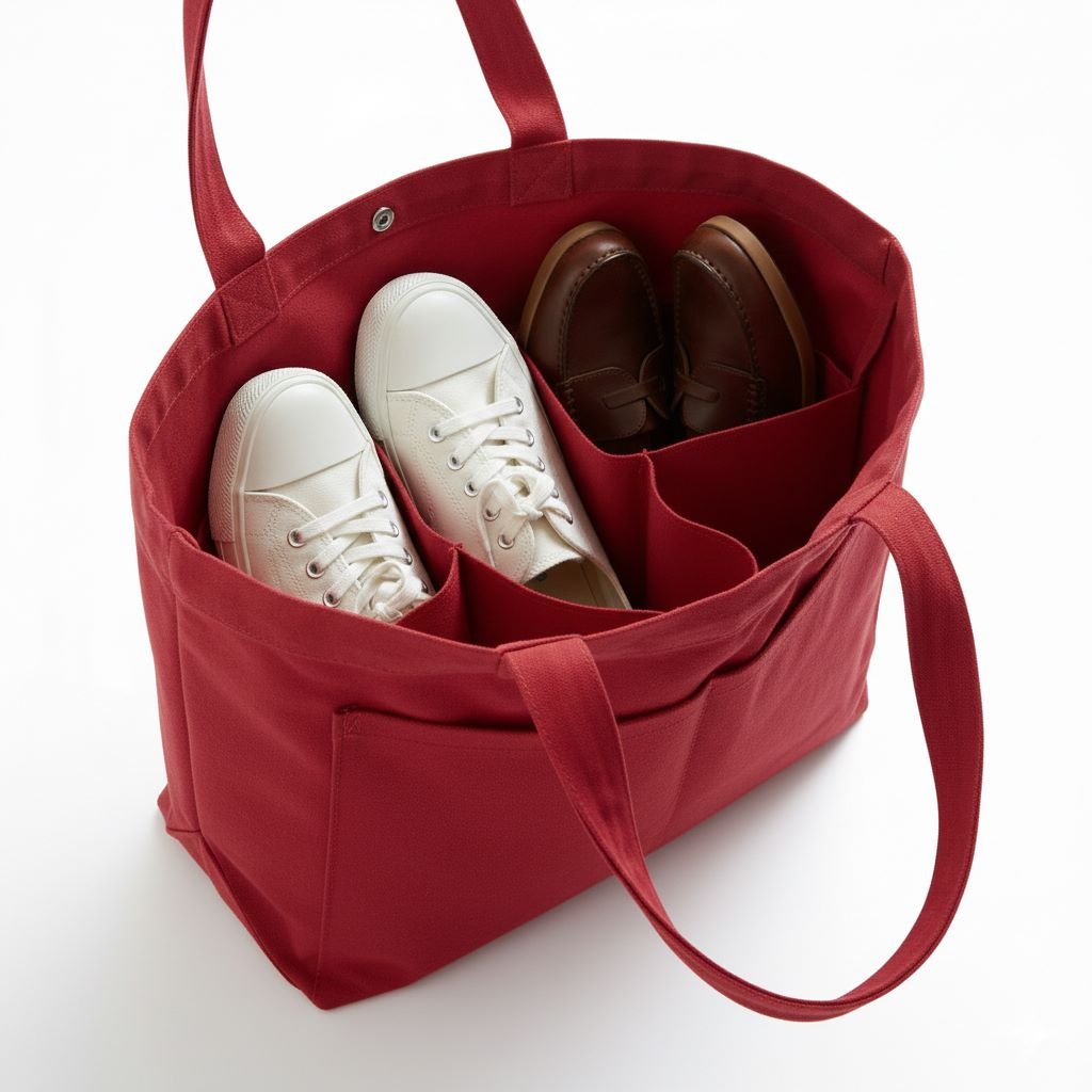 Cotton Tote Bag for Shoes Wih Inner Pockets Cotton Tote Factory | Cotton Tote Factory COTTON TOTE BAG FOR SHOES WIH INNER POCKETS-