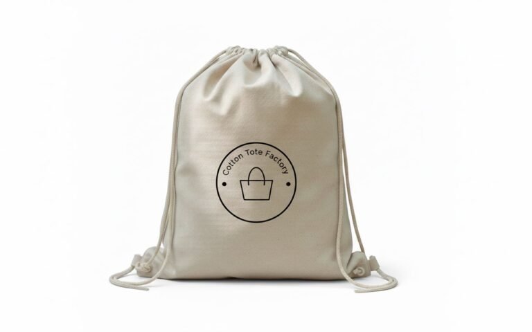 LAUNDRY NAVY BLUE COTTON LONG DRAWSTRING BAGS WITH CTF LOGO - COTTON TOTE FACTORY