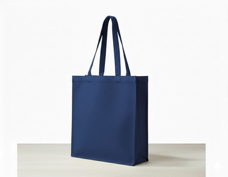 blue canvas tote bag with 3 side gazette - Cotton Tot Factory