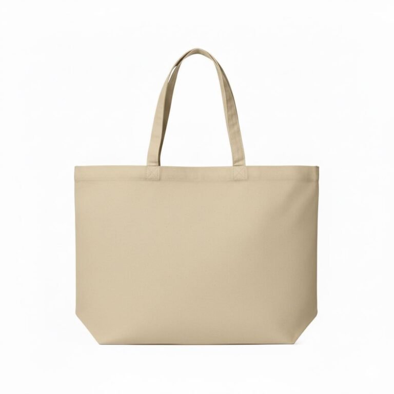 200 gsm cotton tote bag with bottom in beige color - COTTON TOTE FACTORY