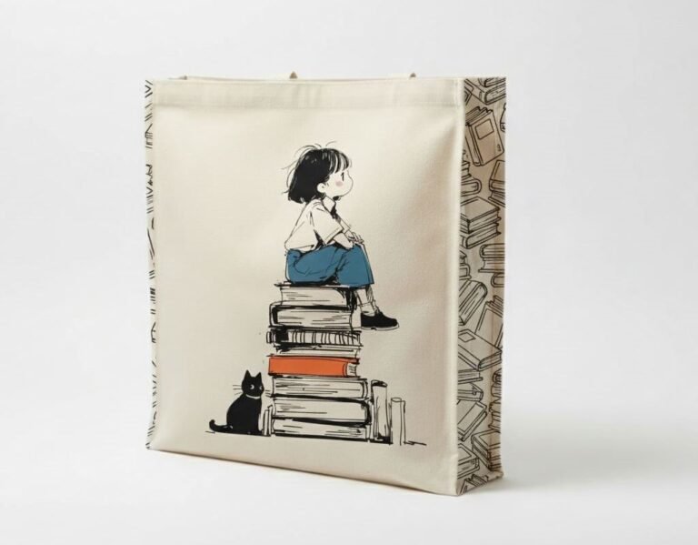 240gsm canvas tote bag with 3 side gazette with screen printing kids books design - cotton tote factory