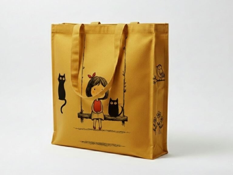 240gsm canvas tote bag with 3 side gazette with screen printing yellow - cotton tote factory