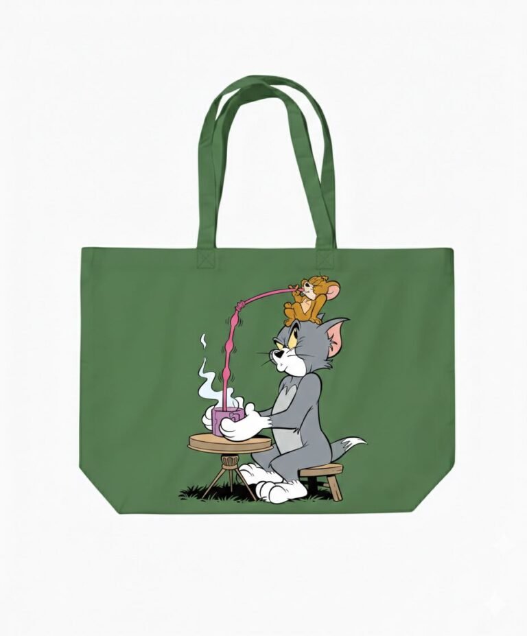 canvas cotton tote bag with bottom gazette screen print on green - cotton tote factory