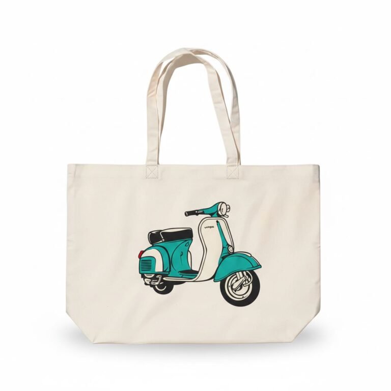 canvas cotton tote bag with bottom gazette screen print on natural Vespa - cotton tote factory