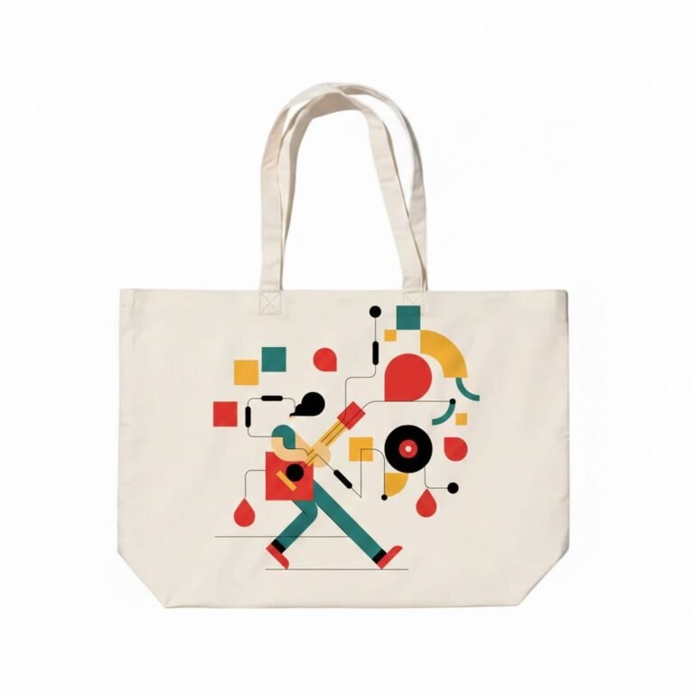 canvas cotton tote bag with bottom gazette screen 5 color print on natural - cotton tote factory