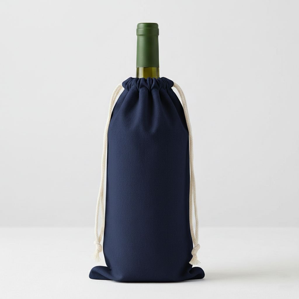 14 Navy Blue color 180gsm cotton drawstring bag for wine - cotton tote factory