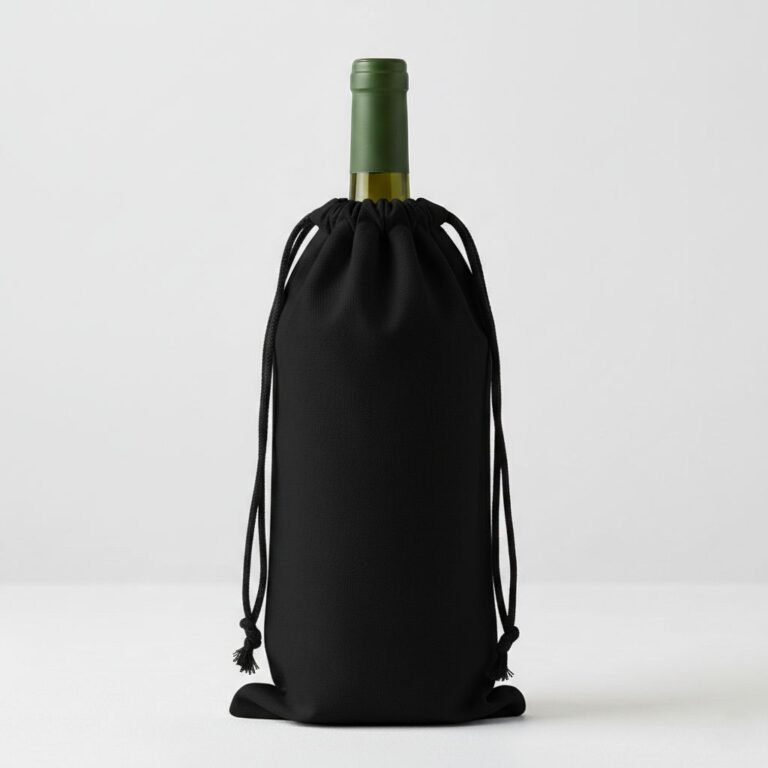 15 Black color 180gsm cotton drawstring bag for wine - cotton tote factory