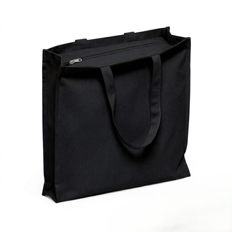 3 side gusset canvas bag with top zipper black - cotton tote factory