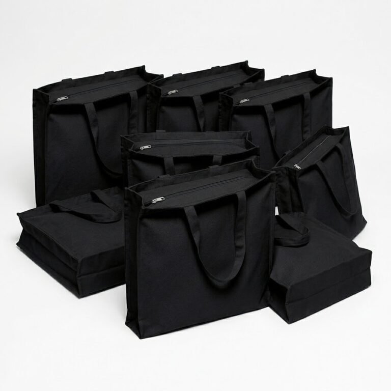 3 side gusset canvas bag with top zipper black collection - cotton tote factory