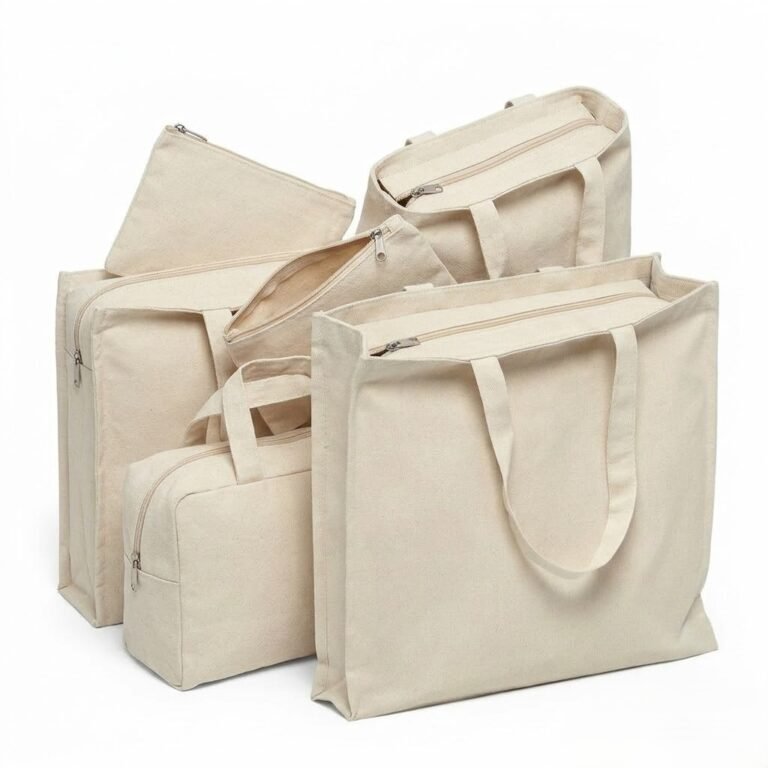 3 side gusset canvas bag with top zipper natural color collection - cotton tote factory