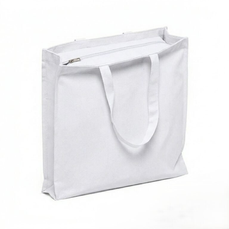 3 side gusset canvas bag with top zipper white - cotton tote factory